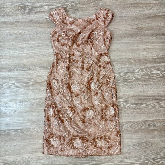 Alex Evenings Women's Midi Cap Sleeve Dress Sequin Rose Pink sz 4 - Picture 4 of 15